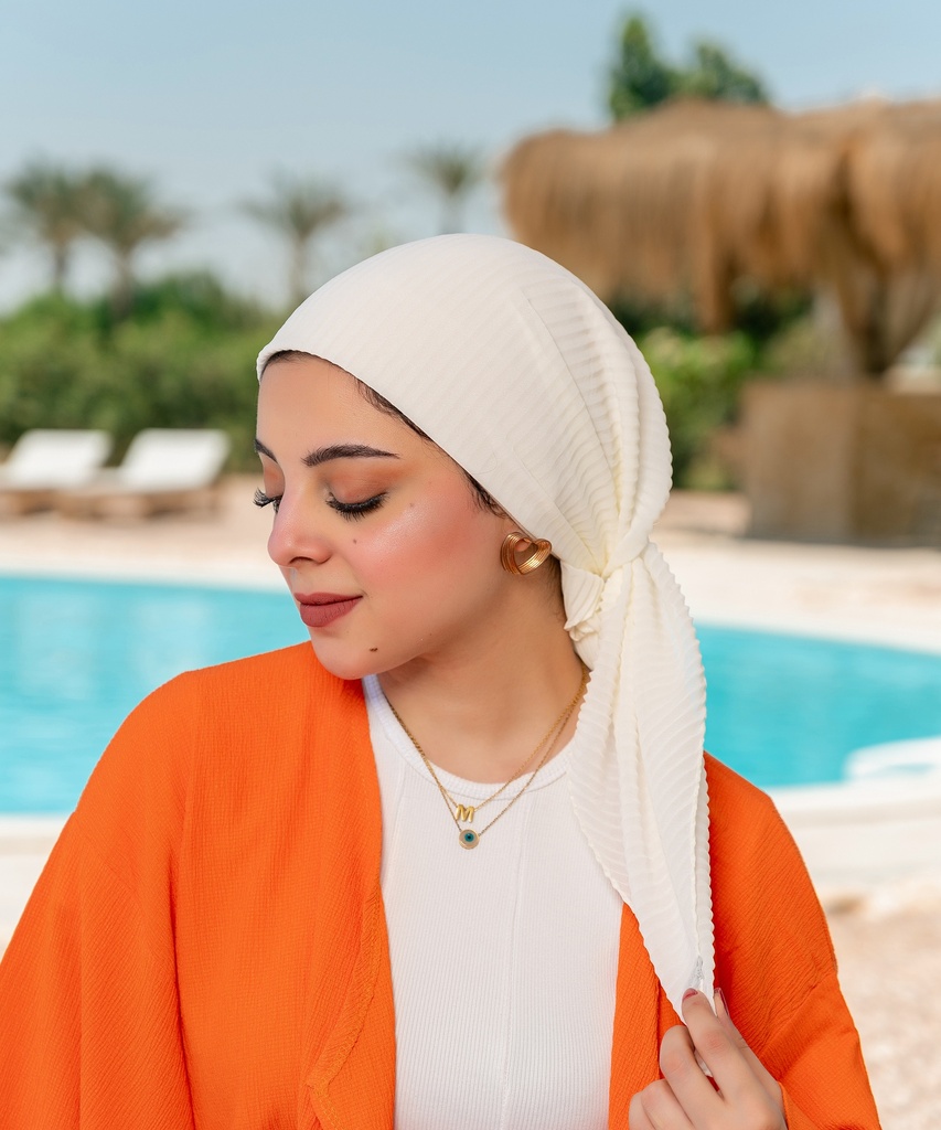 Pleated Chiffon Square Scarf - White