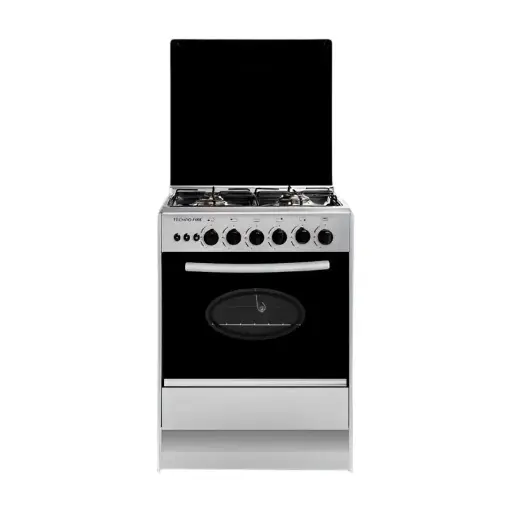 [YL-0150] Techno Fire Gas Cooker, 4 Burners, 60 cm, Model TF-21-SC - Stainless Steel and Black